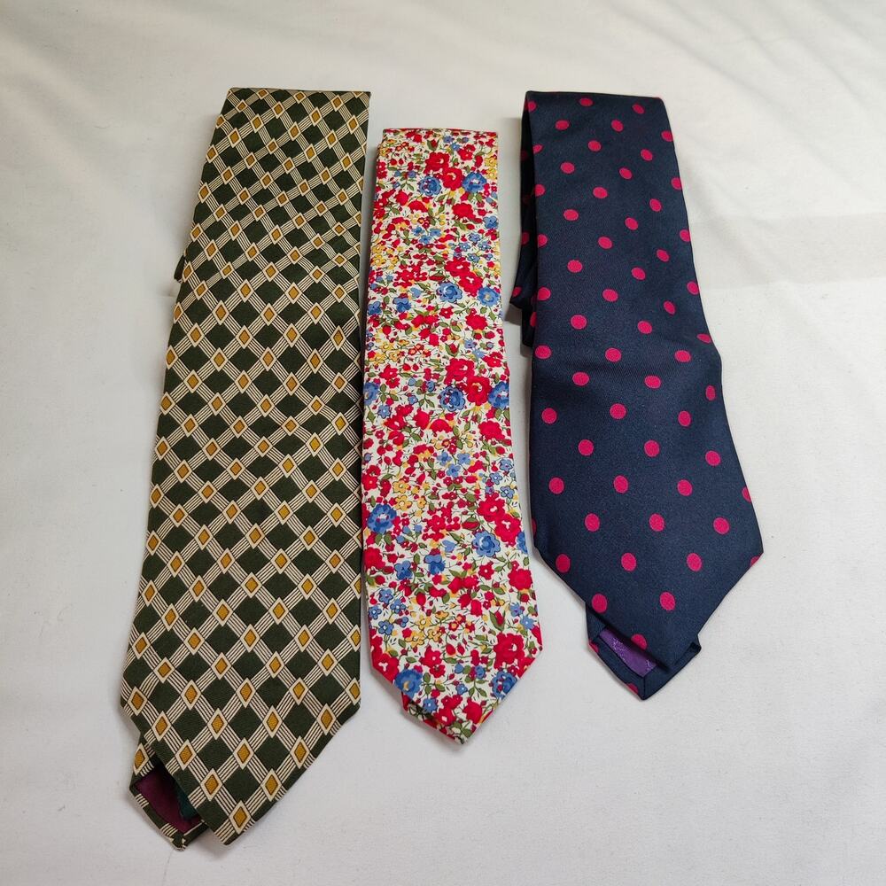 Lot of 3 J. Crew & Liberty London Silk Cotton Ties Floral Polka Dot Geometric